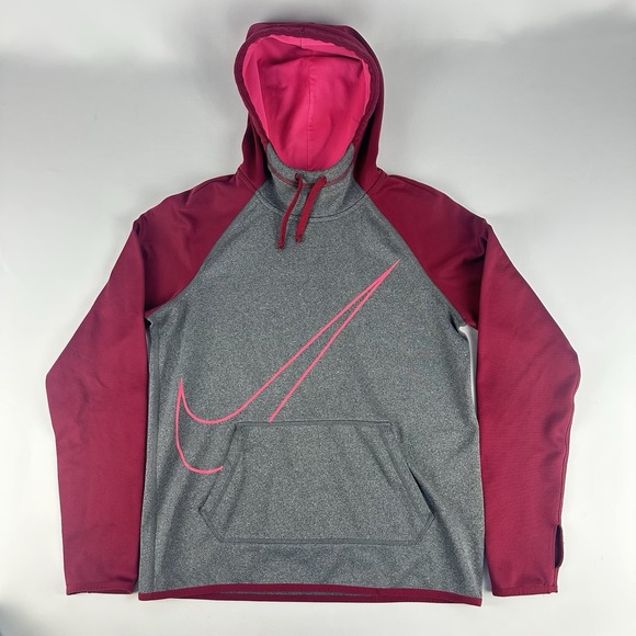 Nike Dri Fit Womens Swoosh Polyester Hoodie Size Small Gray‎ Red Pink - Picture 1 of 6